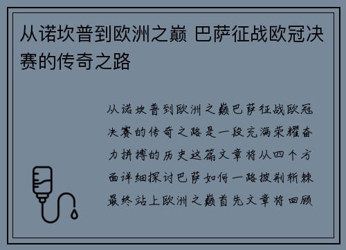 从诺坎普到欧洲之巅 巴萨征战欧冠决赛的传奇之路