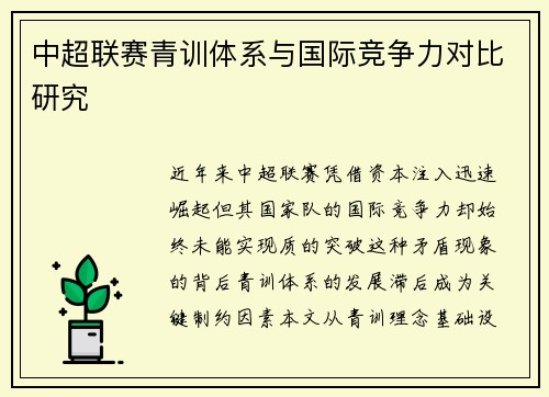 中超联赛青训体系与国际竞争力对比研究